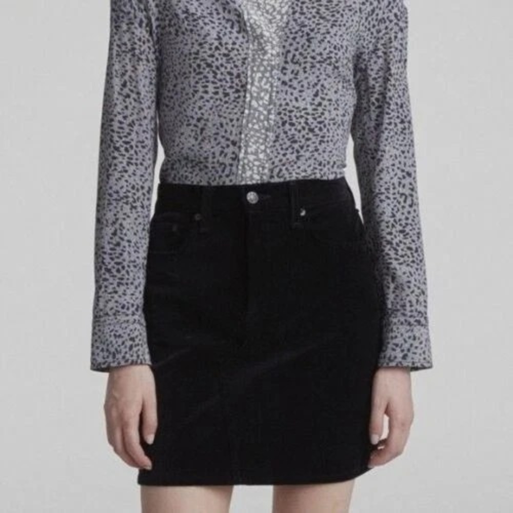 Rag‎ & Bone Jean Skirt Womens 29 Black Velvet Mini Straight Luxe Cotton Denim